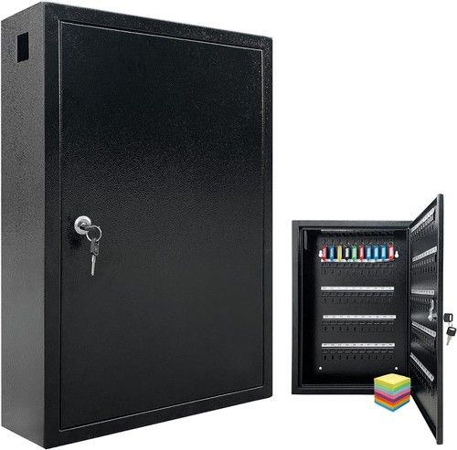 64 Key Lockable Key Cabinet Safe Wall Mounted Storage Box Office Garage Black