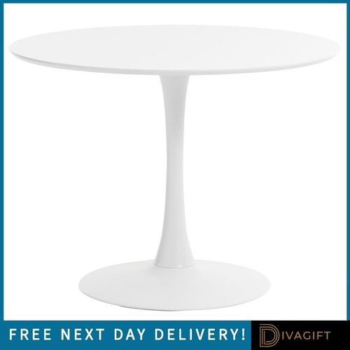WHITE ROUND PEDESTAL DINING TABLE WOODEN LEGS MODERN KITCHEN LIVING ROOM LOUNGE