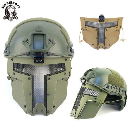 Airsoft Tactical Mesh Mask Metal Full Mask Face Shield Sparta AF Helmet Mask DE