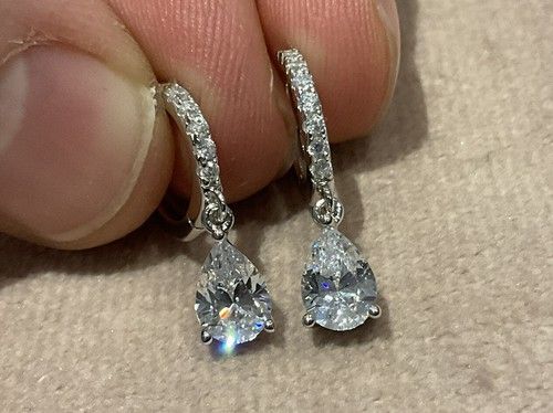 2.76 Carat Lab Created Diamond Pear Cut Drop Hoop Earrings Platinum Plated 925