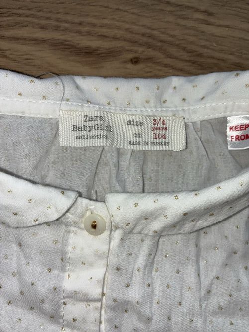 Zara Girls White & Gold Polka Dot Button-Up Blouse Long Sleeve Collared 3-4Y — image 2