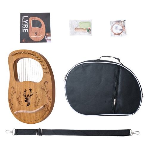 16 Tone Lyre Harp w/ Spare String, Tunning key, Carrying Case & Music Score Book