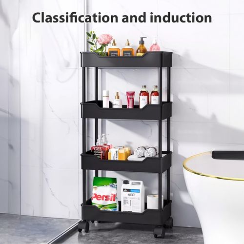 4 Tier Storage Trolley Cart on Wheels Kitchen Bathroom Laundry Rolling Rack — image 9