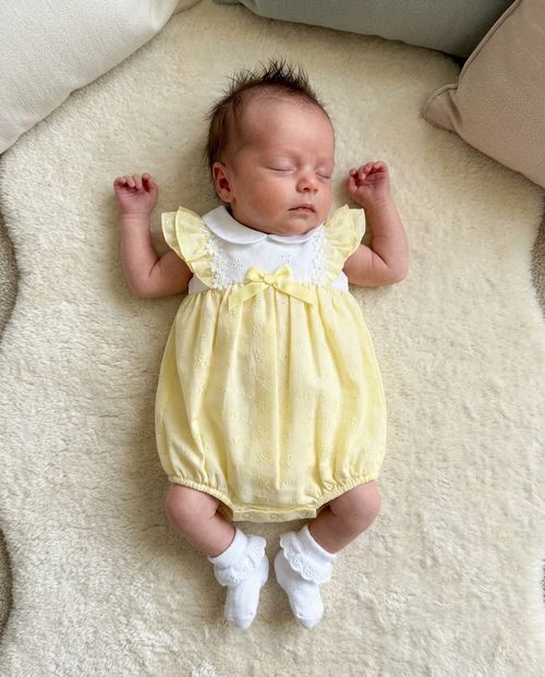 Premature Baby Girl Romper Suit Prem Tiny Frilly Bow Broderie Anglaise LEMON — image 2
