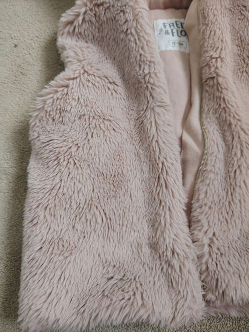 FRED & FLO Girls Pink Faux Fur Hooded Zip Lined Jacket 12-18 Months — image 5