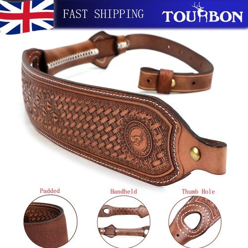 TOURBON Leather Rifle Shoulder Strap Gun Sling Padded with Finger Rest Hunting