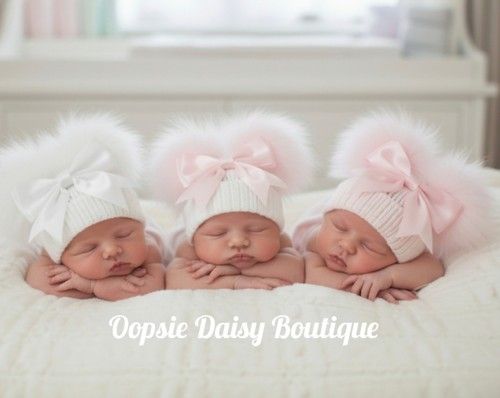 Baby Girls Lovely Knitted Pom Pom Hats with Ribbon Size Newborn