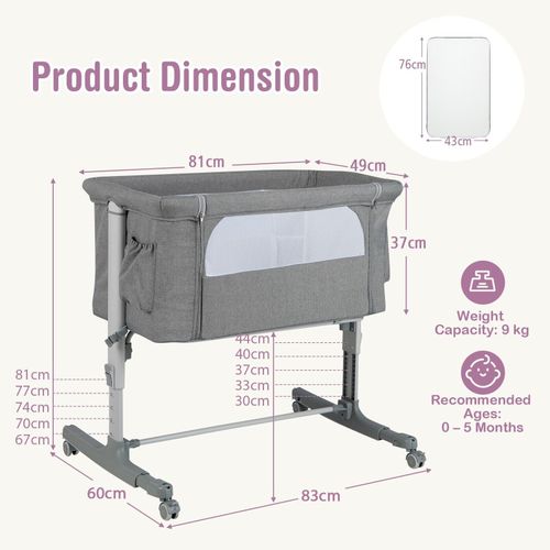 3-in-1 Baby Bedside Bassinet Crib Height- Infant Newborn Cot Bed — image 2