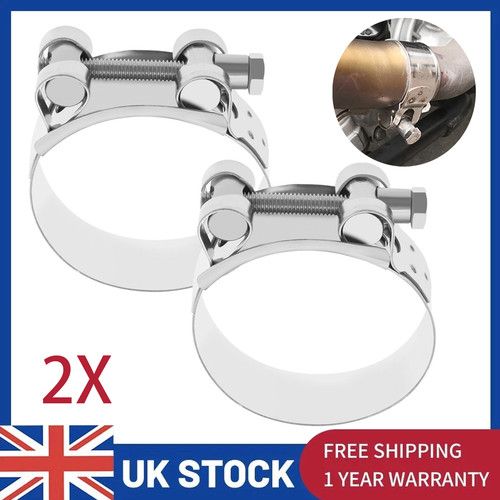 2x Motorcycle Exhaust Clamp Motorbike 52-55mm Stainless Steel Exhaust Pipe Clip