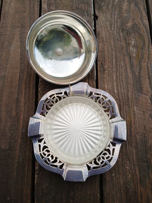 VINTAGE PLATED GLASS LINED BUTTER DISH Regis Plate EPNS — image 3