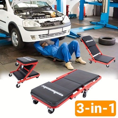 Mechanics Creeper 3 In 1 Trolley Stool Workshop Padded Seat Car Workshop Garage