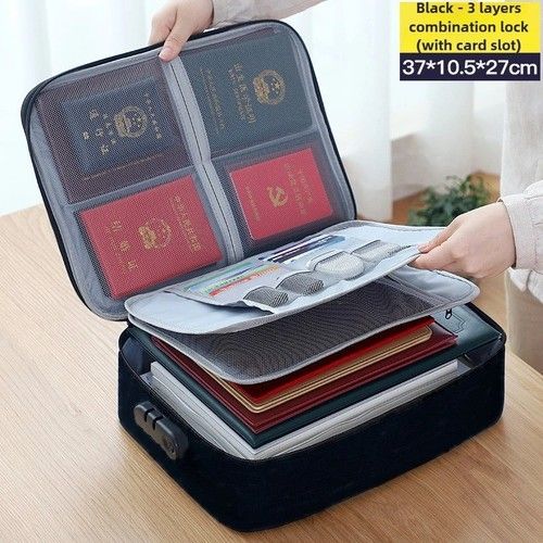 Fireproof Waterproof Document Box with Lock Expandable File Storage Box