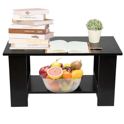 Modern Coffee Table Living Room Tea Side End Desk With Lower Storage Shelf Black — image 7
