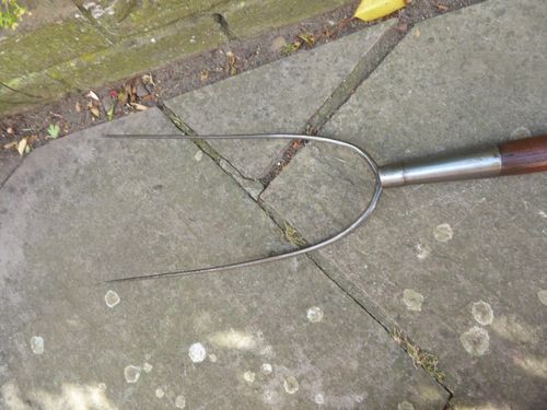Vintage Pitch Fork - hay fork - 2 Prong Old Farm Tool. Long wooden handle. — image 8