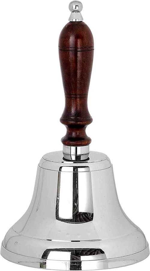 Large Hand Bell Wooden Handle Brass Chrome for School Dinner Reception Bell 28cm — image 1