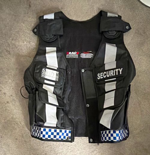RAC3 Security Hi-Vis Vest Black/White/Blue Reflective Stripes Pockets Size S