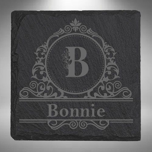 Personalised Initial Slate Coaster Monogram Any Name 10cm / 10cm COFFEE TEA