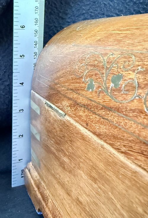 Antique Rosewood Domed Dresser Box, Brass Foliate Inlay, Jewellery Box, with Key — image 17