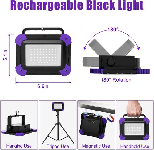 Rechargeable LED UV Work Light Black Light UV Torch Camping Fishing Flashlight — image 3