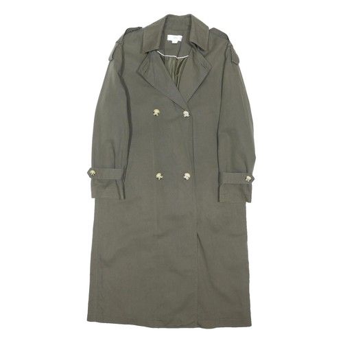 MNG Womens Green Double Breasted Long Cotton Blend Button Jacket XS