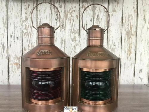 Port & Starboard Lanterns, Nautical Oil Lamps, Antique Brass Finish, Ship Lights — image 1
