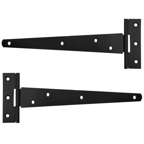 2 BLACK TEE HINGES Small-Large Outdoor Stable Door Gate Shed Metal T Hinge Pair
