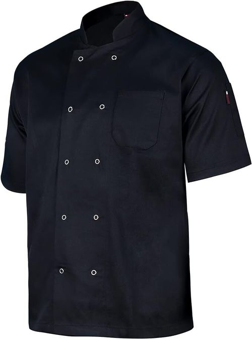 Black Chef Jacket Short Sleeve Restaurent Kitchen workwear show Button Jacket UK — image 6