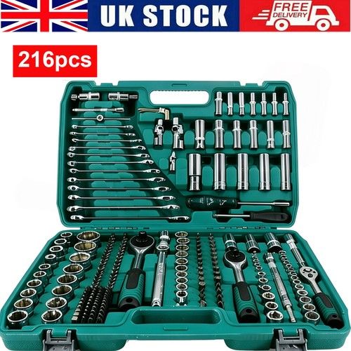 216 PCS Socket Set 1/4 3/8 1/2" Spanner Drive Ratchet Wrench Mechanic Tool Kit