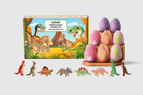 DINOSAUR BATH BOMBS GIFT SET HANDMADE FIZZY SCENTED VEGAN SURPRISE TOY 8 PIECE