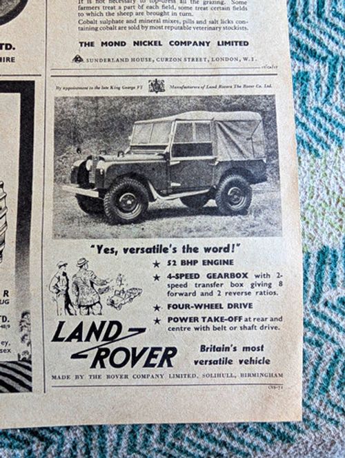1952 Vintage Land Rover Series 1 Print Advert Series I 80" Solihull Original Ad
