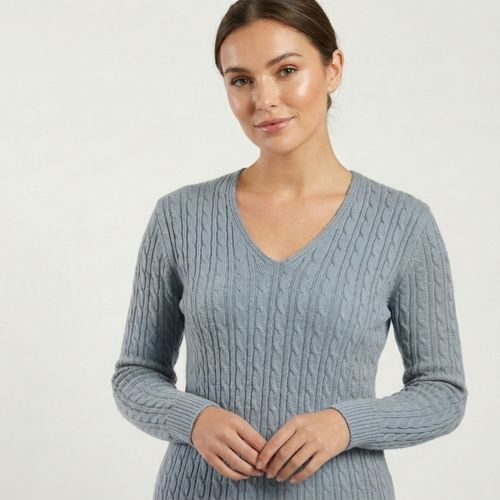 Womens Cable Knit Jumper V Neck Long Sleeve Sweater Ladies Winter Warm Knitted — image 2