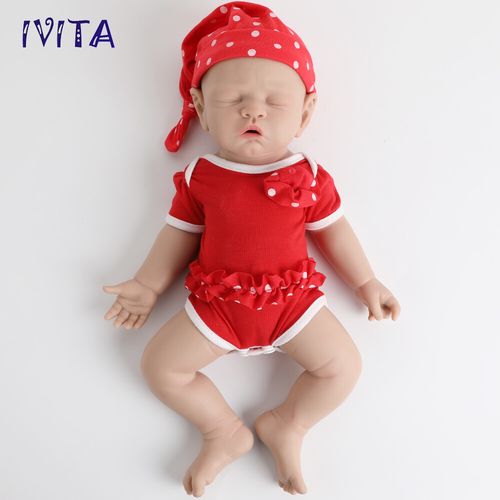 IVITA 17”Handmade Sleeping Girl Full Body Silicone Reborn Baby Doll Toy Gifts — image 3