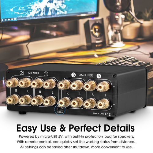 Dual Analog VU Meter 2-way Amplifier/Speaker Audio Switcher Box w/Remote Control — image 8