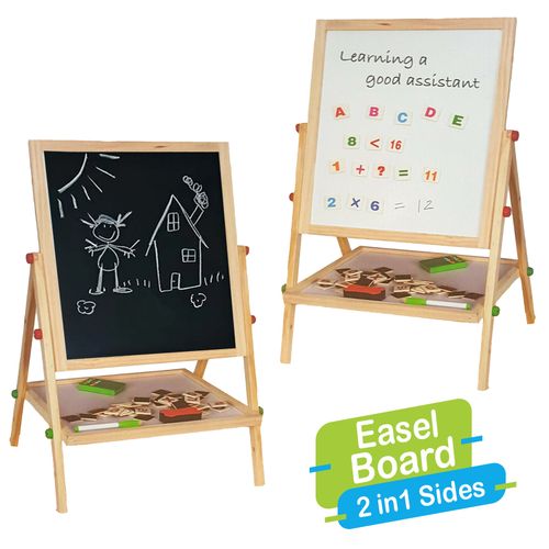 2 in 1 KIDS WOODEN EASEL BLACKBOARD WHITEBOARD CHILDRENS DRAWING ART CHALK BOARD — image 4