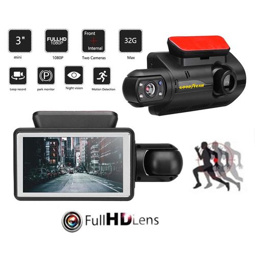 Goodyear Dual Lens Car Dash Cam with Front Rear Internal Camera HD Dashcam Taxi — image 6