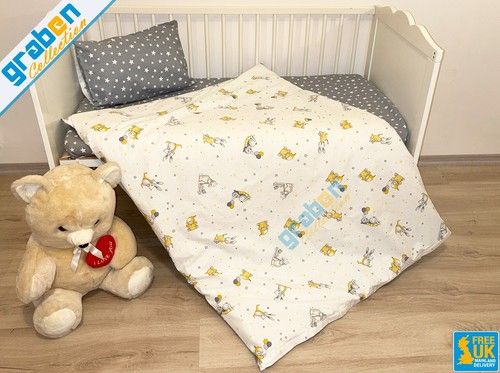100% COTTON BEDDING SET FOR Cot, Travel Bed, Duvet Cover&Pillowcase 90cm x 120cm