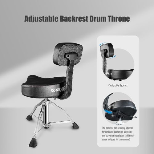 SONICAKE Drum Stool Seat Saddle Adjustable Height Drum Throne With Backrest UK — image 7