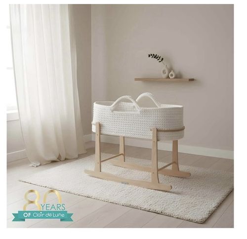 Clair de Lune White Crochet Oval Moses Basket Rocking Stand & Mattress Included — image 7