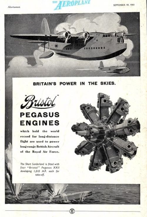 1941 Advert : Short SUNDERLAND Pegasus-Engined Flying Boat Aircraft WW2 Print Ad