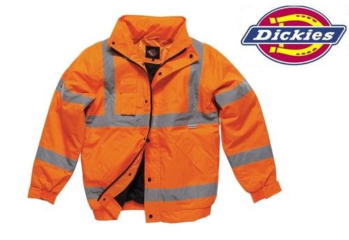 Dickies High Visibility Hi Vis Bomber Jacket Warm Padded Coat Orange Work Size
