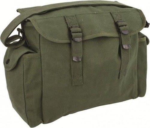 Olive Canvas Haversack Shoulder Bag With Pockets Ideal Fishing Or Tool Bag, New