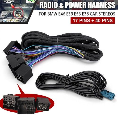 6m Extension Radio & Power Wiring Harness For BMW E46 E39 E53 E38 17 + 40 Pins