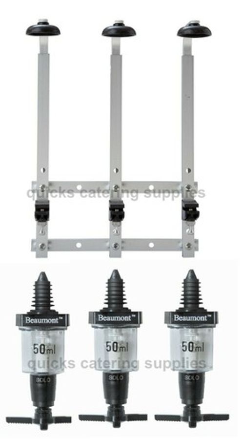 Optics Home Bar 3 Bottle Wall Mounted Bracket Rack & 50ml Solo Spirit Measures