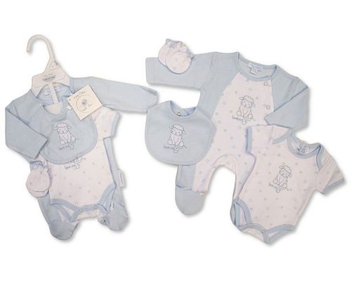 Premature Baby Boy Cotton 4 Piece Outfit Set Sleepsuit Vest Bib Mitts BLUE — image 7