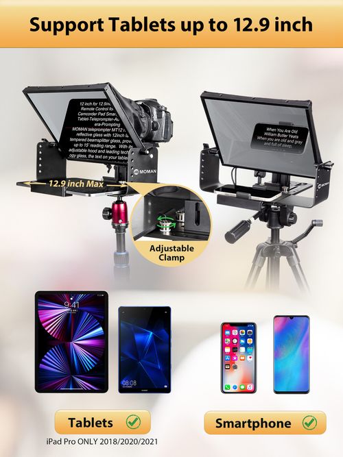 Moman MT12 Teleprompter 12in Metal Prompter Kit for DSLR Camera Camcorder  — image 4