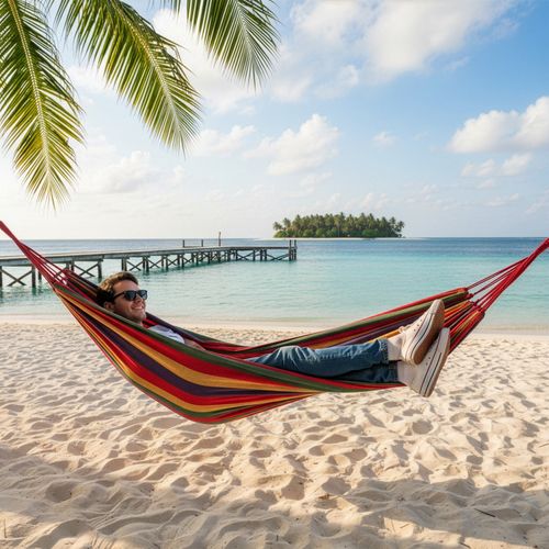 Cotton Hammock Heavy Duty Portable with Straps Carabiners Camping Garden Outdoor — image 4