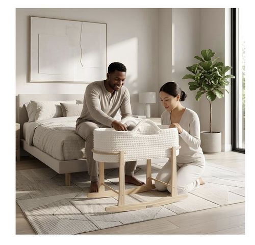 Clair de Lune White Crochet Oval Moses Basket Rocking Stand & Mattress Included — image 5