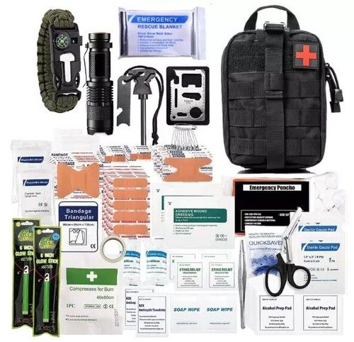 BLACK Survival Kit 125 First-Aid Kit Camping Hiking Military Emergency Fishing