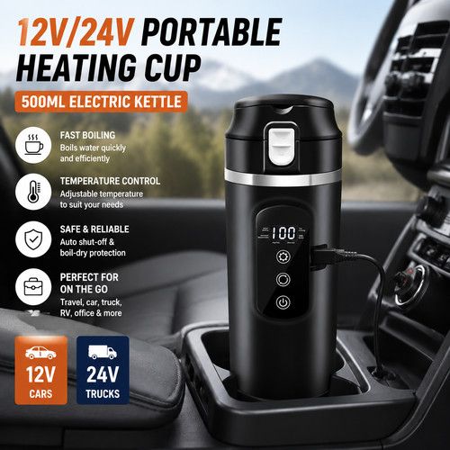 24V/12V Travel Electric Kettle for Car/Truck, 500Ml Car Kettle Electric V