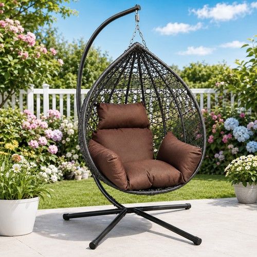 Hanging Swing Egg Chair Outdoor Garden Patio Hanging Wicker Hammock Pod Chair UK